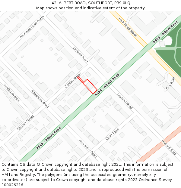 43, ALBERT ROAD, SOUTHPORT, PR9 0LQ: Location map and indicative extent of plot