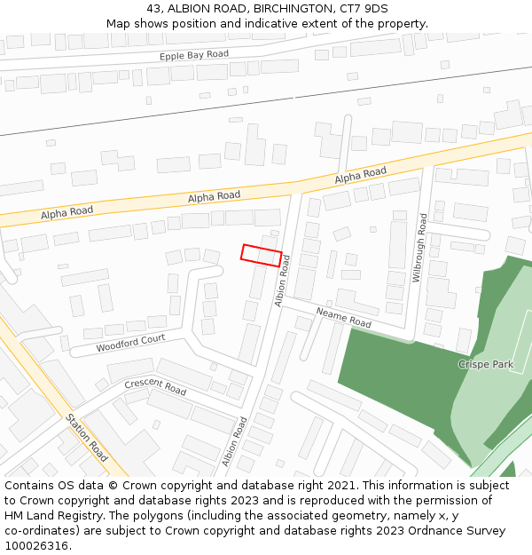 43, ALBION ROAD, BIRCHINGTON, CT7 9DS: Location map and indicative extent of plot