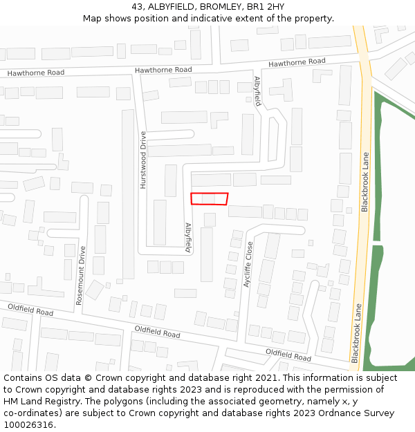 43, ALBYFIELD, BROMLEY, BR1 2HY: Location map and indicative extent of plot