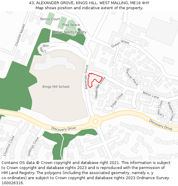 43, ALEXANDER GROVE, KINGS HILL, WEST MALLING, ME19 4HY: Location map and indicative extent of plot