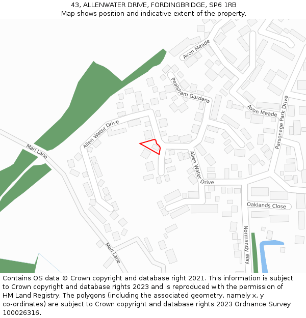 43, ALLENWATER DRIVE, FORDINGBRIDGE, SP6 1RB: Location map and indicative extent of plot