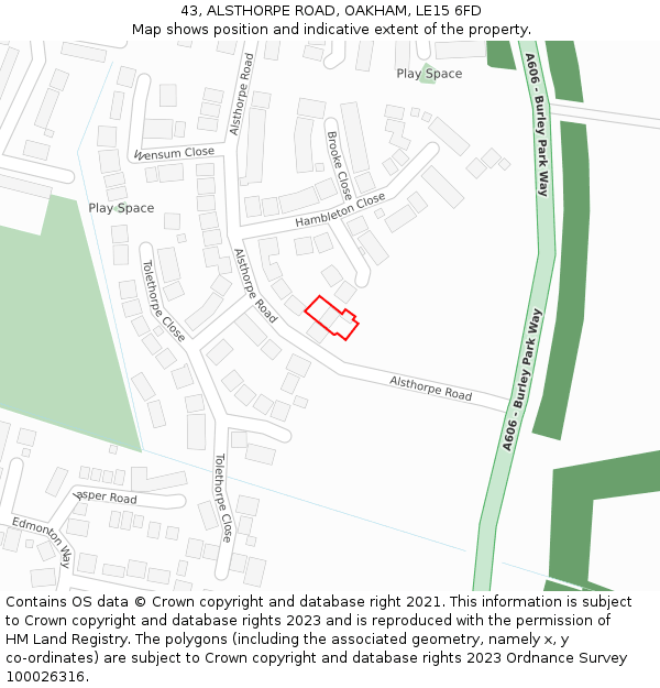 43, ALSTHORPE ROAD, OAKHAM, LE15 6FD: Location map and indicative extent of plot