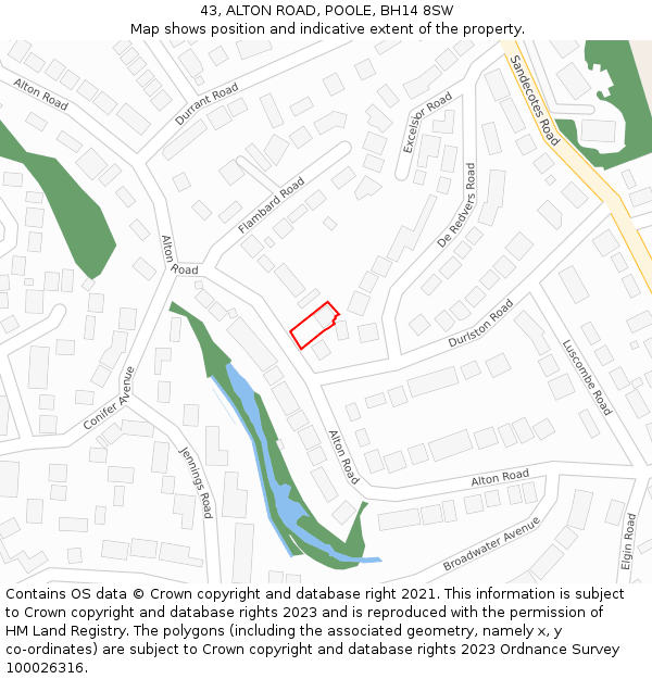 43, ALTON ROAD, POOLE, BH14 8SW: Location map and indicative extent of plot