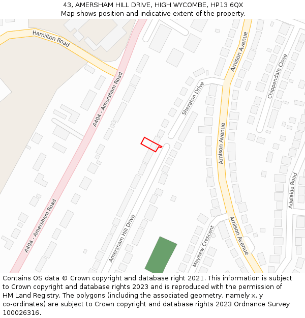 43, AMERSHAM HILL DRIVE, HIGH WYCOMBE, HP13 6QX: Location map and indicative extent of plot