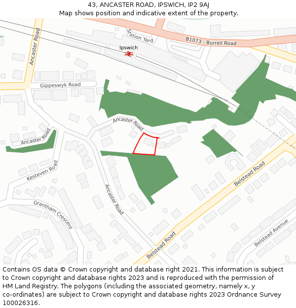 43, ANCASTER ROAD, IPSWICH, IP2 9AJ: Location map and indicative extent of plot