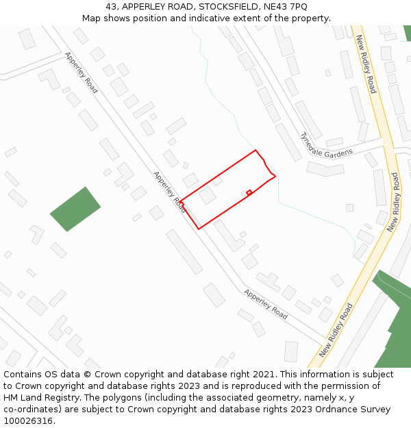 43, APPERLEY ROAD, STOCKSFIELD, NE43 7PQ: Location map and indicative extent of plot