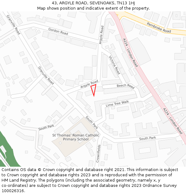 43, ARGYLE ROAD, SEVENOAKS, TN13 1HJ: Location map and indicative extent of plot