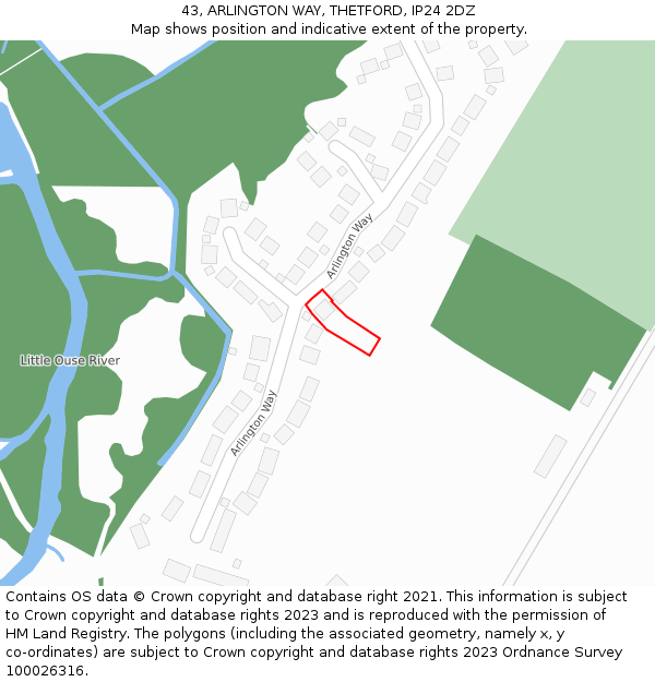 43, ARLINGTON WAY, THETFORD, IP24 2DZ: Location map and indicative extent of plot