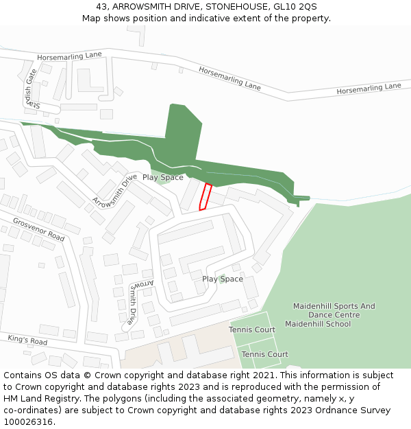 43, ARROWSMITH DRIVE, STONEHOUSE, GL10 2QS: Location map and indicative extent of plot