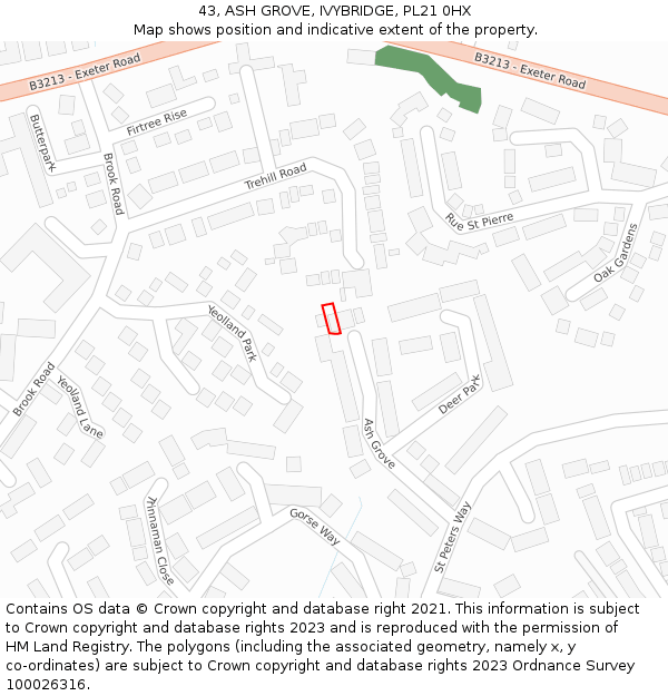 43, ASH GROVE, IVYBRIDGE, PL21 0HX: Location map and indicative extent of plot