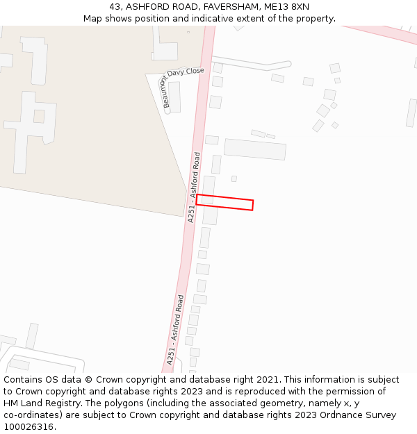 43, ASHFORD ROAD, FAVERSHAM, ME13 8XN: Location map and indicative extent of plot