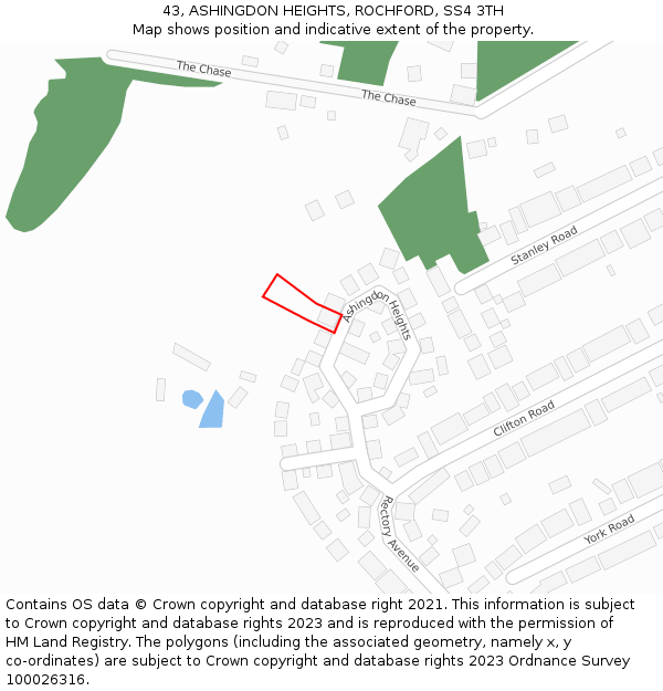 43, ASHINGDON HEIGHTS, ROCHFORD, SS4 3TH: Location map and indicative extent of plot