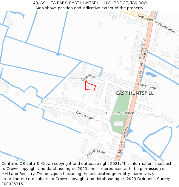 43, ASHLEA PARK, EAST HUNTSPILL, HIGHBRIDGE, TA9 3QQ: Location map and indicative extent of plot