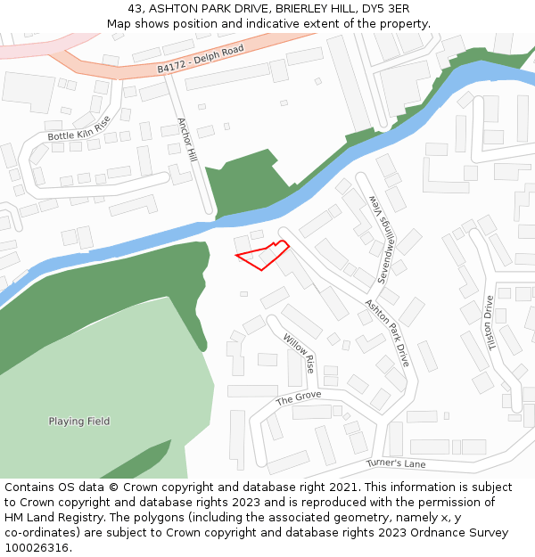 43, ASHTON PARK DRIVE, BRIERLEY HILL, DY5 3ER: Location map and indicative extent of plot