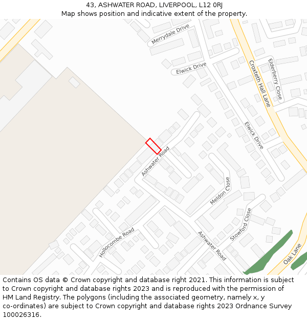 43, ASHWATER ROAD, LIVERPOOL, L12 0RJ: Location map and indicative extent of plot