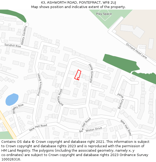 43, ASHWORTH ROAD, PONTEFRACT, WF8 2UJ: Location map and indicative extent of plot