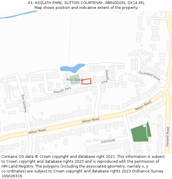 43, ASQUITH PARK, SUTTON COURTENAY, ABINGDON, OX14 4FL: Location map and indicative extent of plot