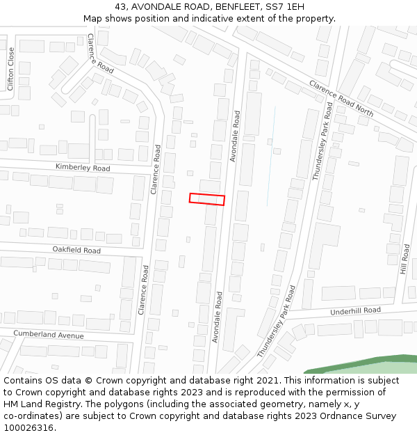 43, AVONDALE ROAD, BENFLEET, SS7 1EH: Location map and indicative extent of plot