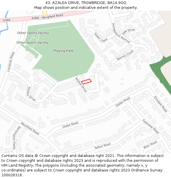 43, AZALEA DRIVE, TROWBRIDGE, BA14 9GG: Location map and indicative extent of plot