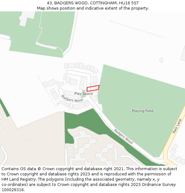 43, BADGERS WOOD, COTTINGHAM, HU16 5ST: Location map and indicative extent of plot