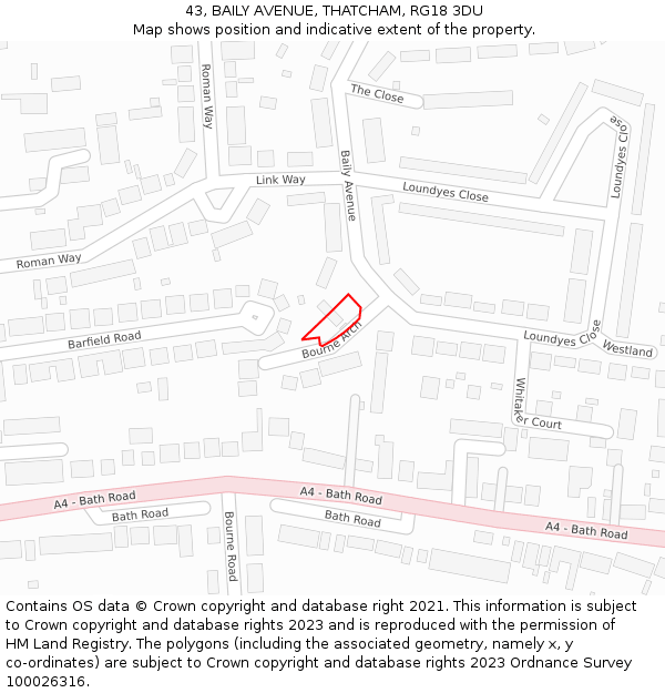 43, BAILY AVENUE, THATCHAM, RG18 3DU: Location map and indicative extent of plot