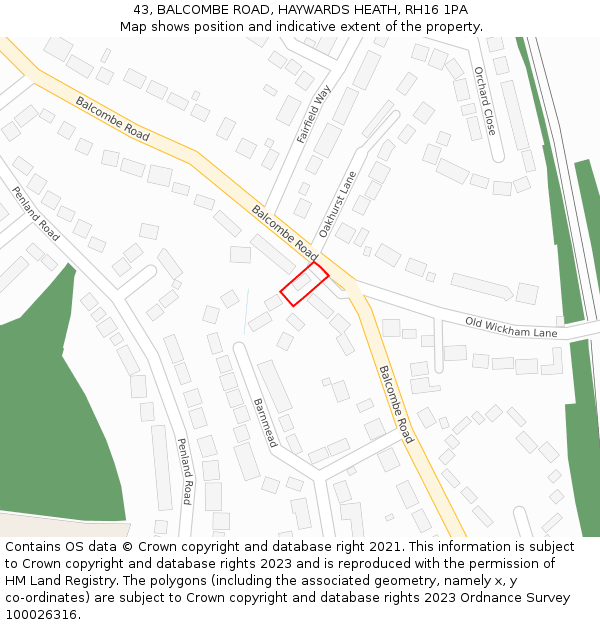 43, BALCOMBE ROAD, HAYWARDS HEATH, RH16 1PA: Location map and indicative extent of plot