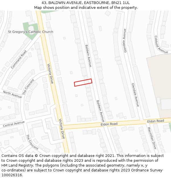 43, BALDWIN AVENUE, EASTBOURNE, BN21 1UL: Location map and indicative extent of plot
