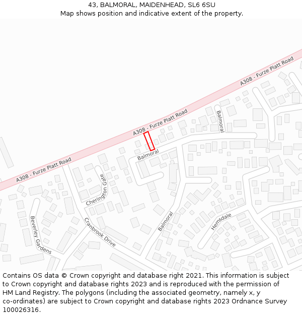 43, BALMORAL, MAIDENHEAD, SL6 6SU: Location map and indicative extent of plot