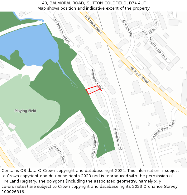 43, BALMORAL ROAD, SUTTON COLDFIELD, B74 4UF: Location map and indicative extent of plot