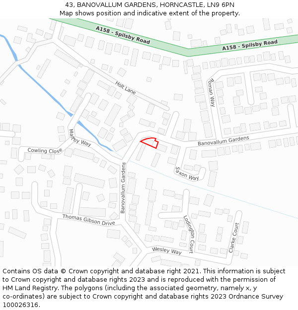 43, BANOVALLUM GARDENS, HORNCASTLE, LN9 6PN: Location map and indicative extent of plot