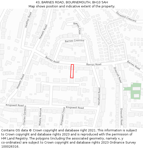 43, BARNES ROAD, BOURNEMOUTH, BH10 5AH: Location map and indicative extent of plot