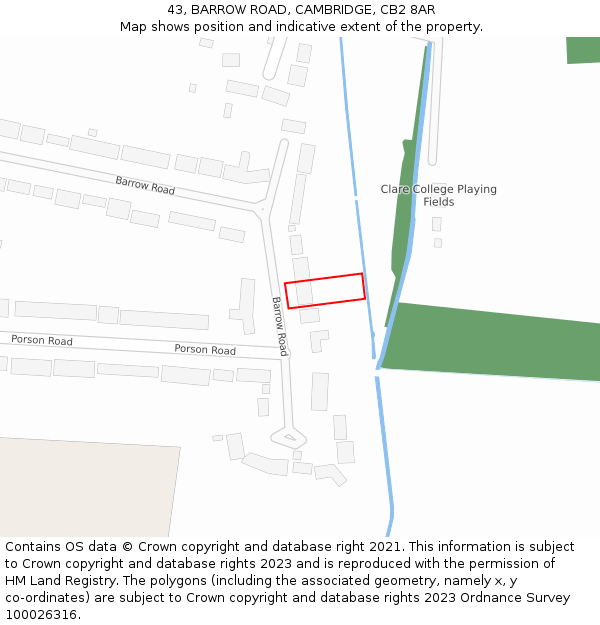 43, BARROW ROAD, CAMBRIDGE, CB2 8AR: Location map and indicative extent of plot