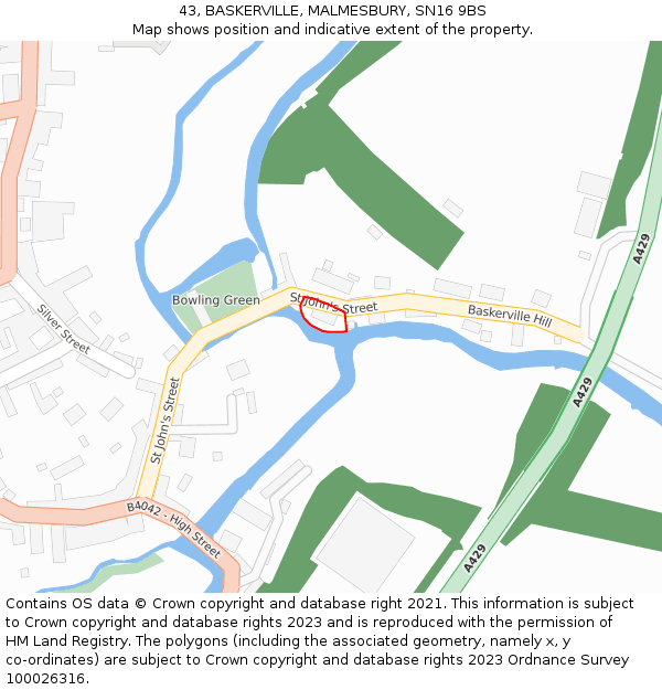 43, BASKERVILLE, MALMESBURY, SN16 9BS: Location map and indicative extent of plot