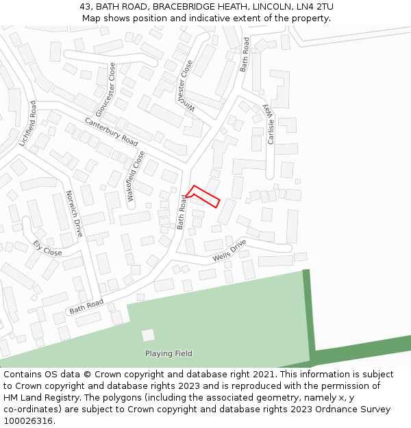 43, BATH ROAD, BRACEBRIDGE HEATH, LINCOLN, LN4 2TU: Location map and indicative extent of plot