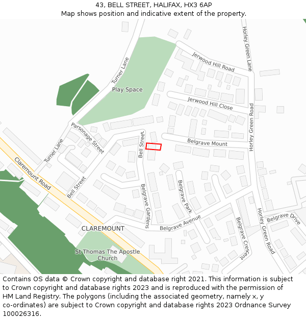 43, BELL STREET, HALIFAX, HX3 6AP: Location map and indicative extent of plot
