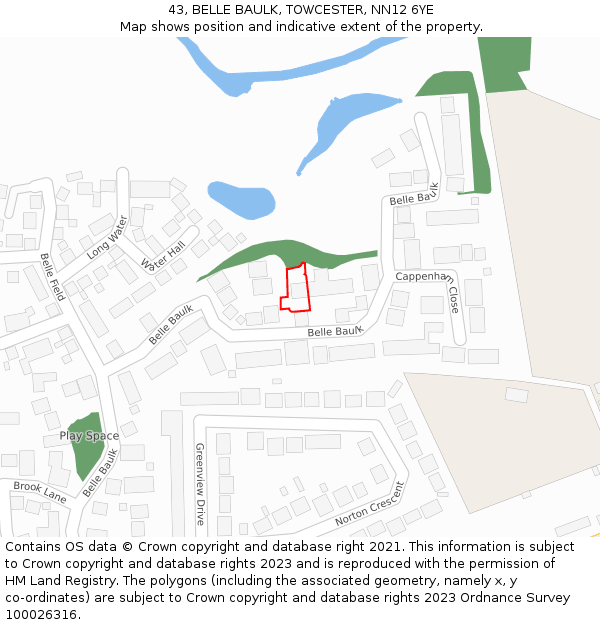 43, BELLE BAULK, TOWCESTER, NN12 6YE: Location map and indicative extent of plot