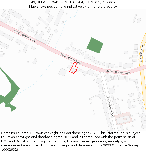43, BELPER ROAD, WEST HALLAM, ILKESTON, DE7 6GY: Location map and indicative extent of plot