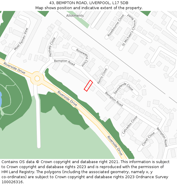 43, BEMPTON ROAD, LIVERPOOL, L17 5DB: Location map and indicative extent of plot