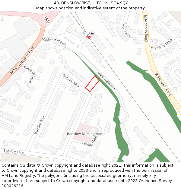 43, BENSLOW RISE, HITCHIN, SG4 9QY: Location map and indicative extent of plot