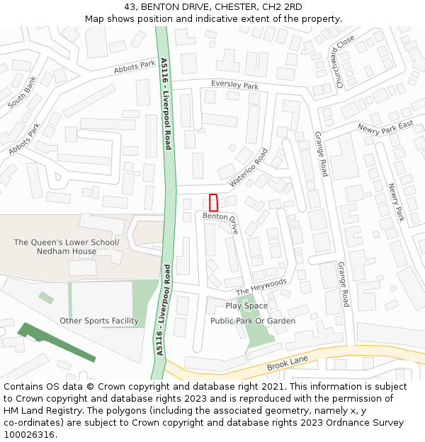 43, BENTON DRIVE, CHESTER, CH2 2RD: Location map and indicative extent of plot