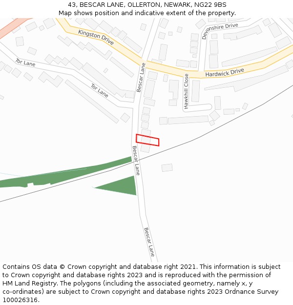 43, BESCAR LANE, OLLERTON, NEWARK, NG22 9BS: Location map and indicative extent of plot