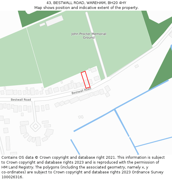 43, BESTWALL ROAD, WAREHAM, BH20 4HY: Location map and indicative extent of plot