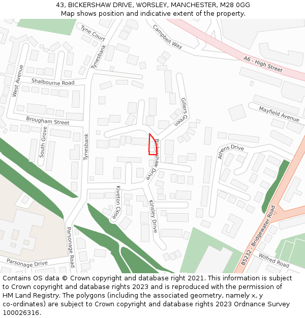 43, BICKERSHAW DRIVE, WORSLEY, MANCHESTER, M28 0GG: Location map and indicative extent of plot