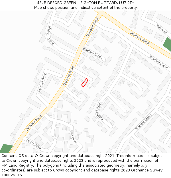 43, BIDEFORD GREEN, LEIGHTON BUZZARD, LU7 2TH: Location map and indicative extent of plot