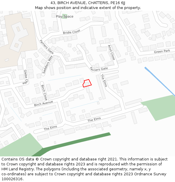 43, BIRCH AVENUE, CHATTERIS, PE16 6JJ: Location map and indicative extent of plot