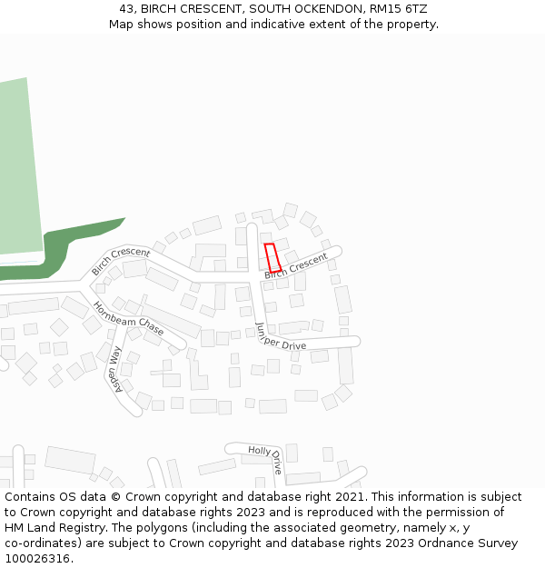 43, BIRCH CRESCENT, SOUTH OCKENDON, RM15 6TZ: Location map and indicative extent of plot