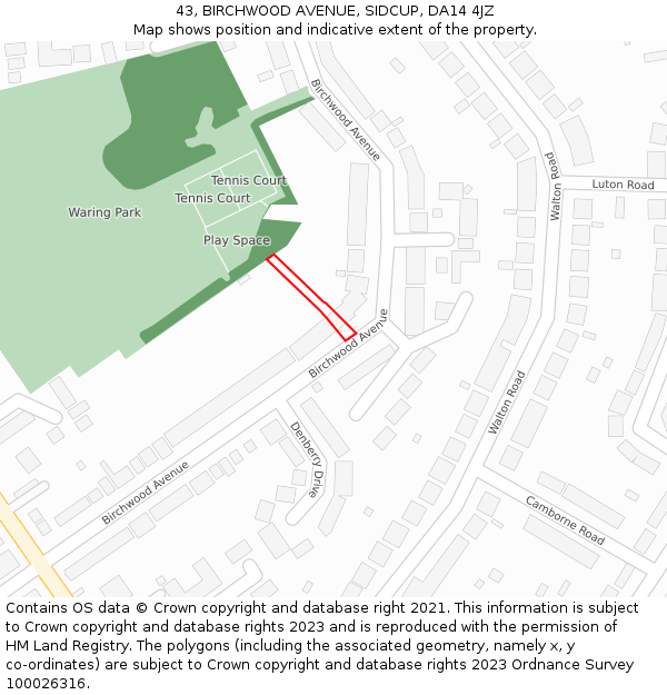 43, BIRCHWOOD AVENUE, SIDCUP, DA14 4JZ: Location map and indicative extent of plot