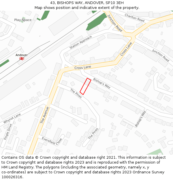 43, BISHOPS WAY, ANDOVER, SP10 3EH: Location map and indicative extent of plot