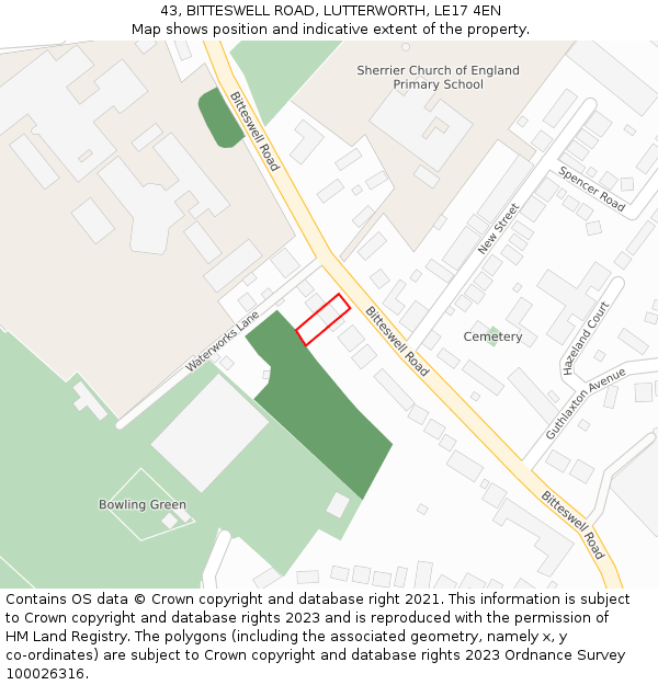 43, BITTESWELL ROAD, LUTTERWORTH, LE17 4EN: Location map and indicative extent of plot