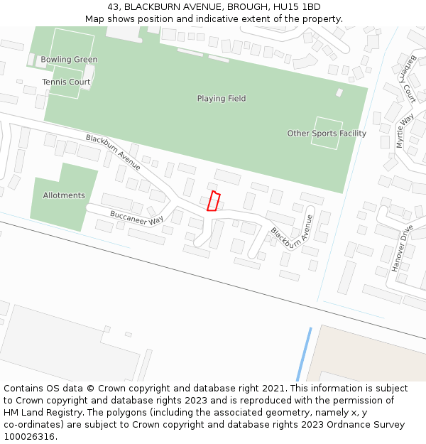 43, BLACKBURN AVENUE, BROUGH, HU15 1BD: Location map and indicative extent of plot